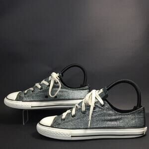 Converse All Stars Metallic Silver/Gray Herringbone Low Top Sneakers Junior Sz 4